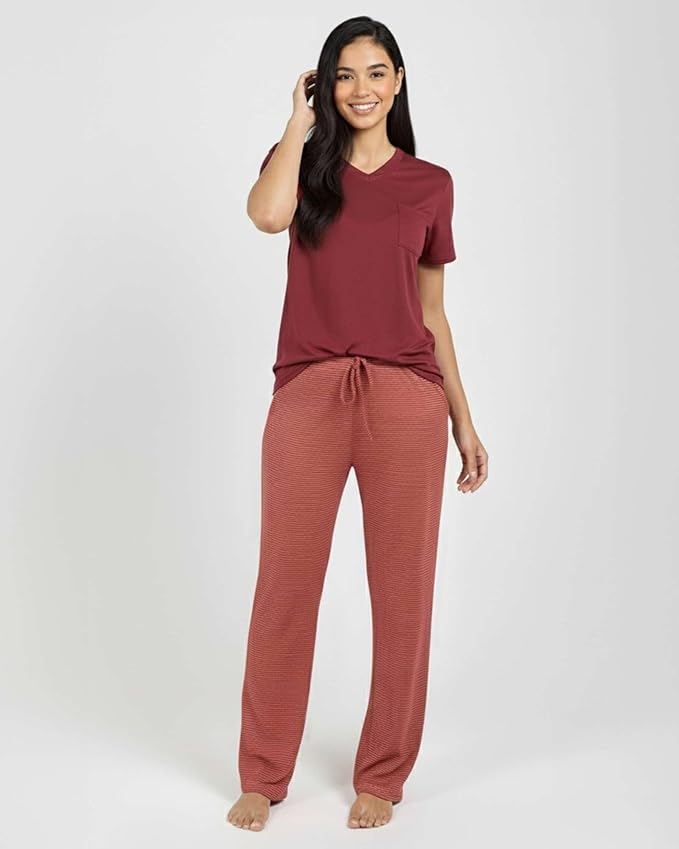 Real Essentials 2 Pack: Women's Comfy Pajama Sets - Short & Long Sleeve Ladies Loungewear Sleepwear PJs (Available In Plus)
