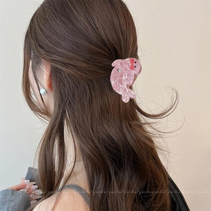 Cute Sea Lion Hair Clips - 1pc Ocean Animal Hair Jaw Clip Kawaii Pink Sea Lion Acetate Hair Barrettes Acrylic Hair Styling Accessories Spring Summer Hair Claw Clip for Women Thick & Thin Hair