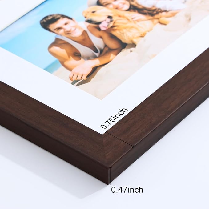 Vittanly 8x10 Collage Picture Frame, Displays 2Pcs 4x6 Pictures with Mat or 1Pcs 8x10 without Mat, Photo Frame for Wall Mounting or Table Top with Stand, Brown, 1 Pack