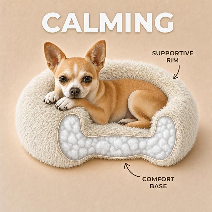 Tiny Dog Bed for Extra Small Dogs for Chihuahua Pomeranian Toy Poodle | 15 Inch Washable Puppy Bed,Soft Faux Fur Calming Donut Bed,Beige