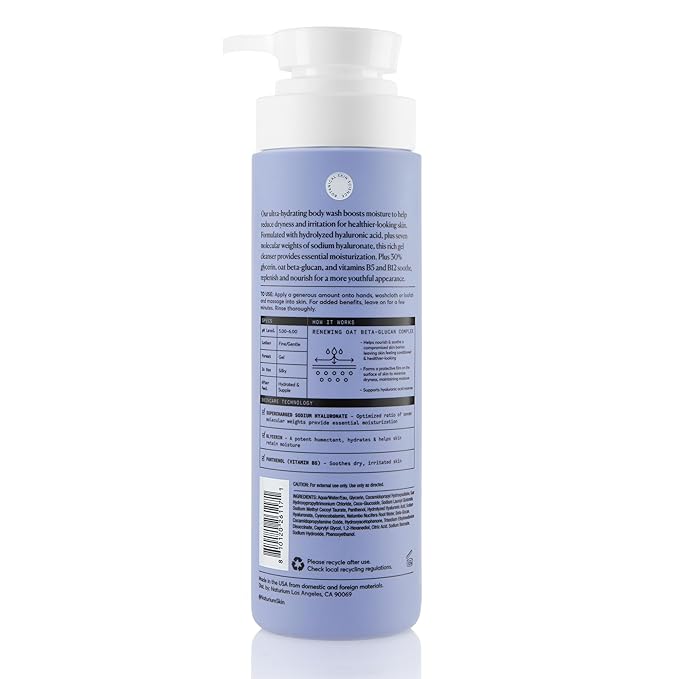 Naturium The Booster Hyaluronic Acid Body Wash, Hydrating & Moisturizing plus Minimizes Dryness, with Glycerin & Vitamin B5, 16.9 oz