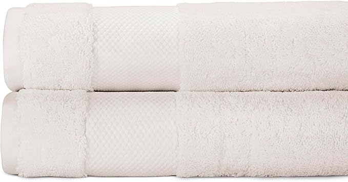 BIOWEAVES 100% Organic Cotton 700 GSM Plush Bath Towels 30" x 58" GOTS Certified - Ivory, Pack of 2