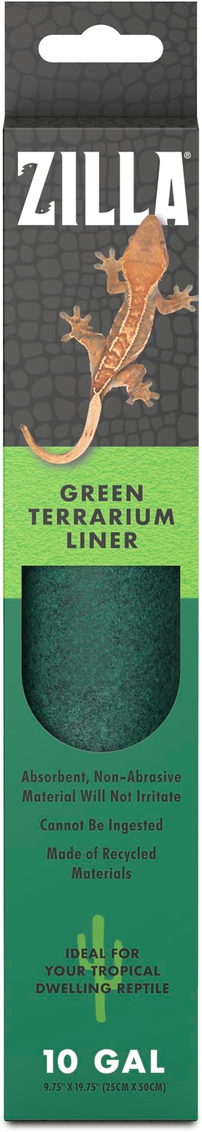 Zilla Reptile Carpet Terrarium Floor Liner, Green, 10G, 9.75 x 19.75 | Substrate for reptile tank, enzyme-treated odor control, rinse-clean absorbent floor liners