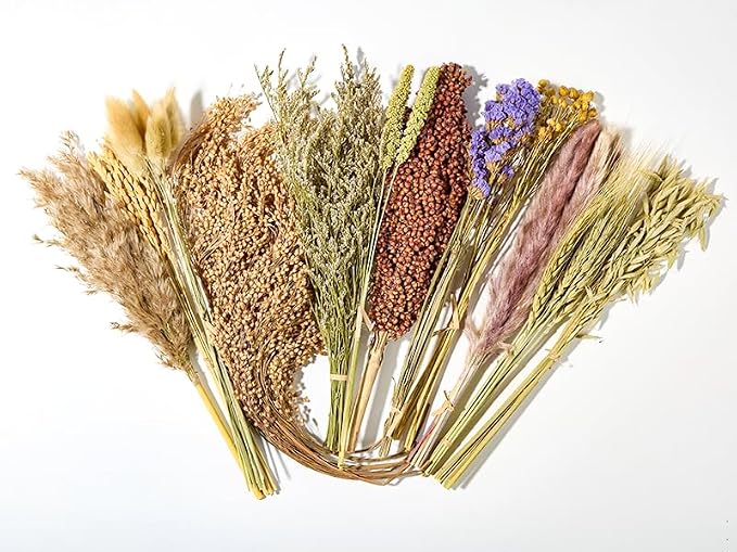 BUCATSTATE 90PCS Natural Hamster Bedding | Flowers & Herbs & Sprays for Cage Habitat Decor - Treat Cereal Grain for Dwarf Syrian Gerbils, Mice, Rat, Forage, Enrichment.