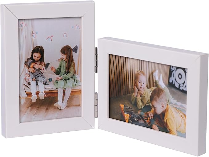 Double Vertical And Horizontal 5X7 Hinged PS Family Picture Frame Collage For Desktop or Tabletop (White 5775)