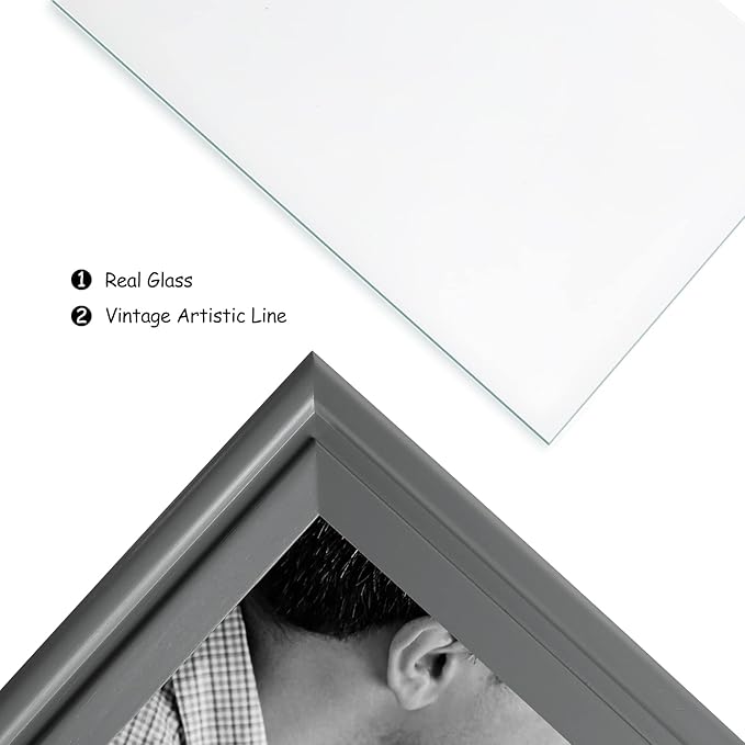 5X7 Double Wooden Hinged Picture Frame Horizontal and Vertical in Gray, Display 4x6 with Mat or 5x7 without Mat, Folding Photo Frame with Real Glass Front for Tabletop X2-HUI-HS57