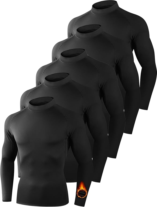 Dalavch 5 Pack Thermal Compression Shirts for Men Mock Turtleneck Long Sleeve Running Undershirt Base Layer Tops for Winter