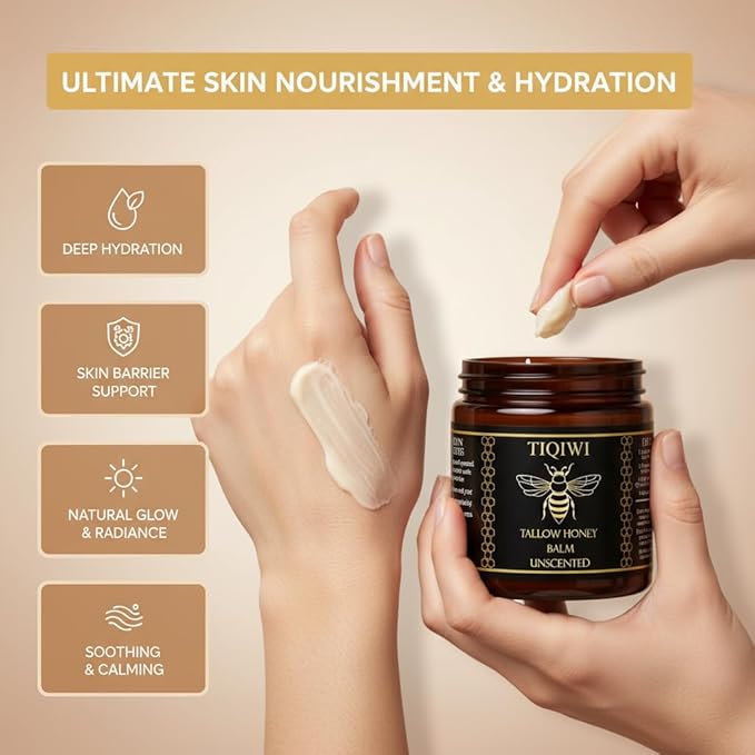 Organic Beef Tallow for Skin & Face | Tallow and Honey Balm - Deep Hydration, Multi-Purpose Face Moisturizer, Restores Barrier