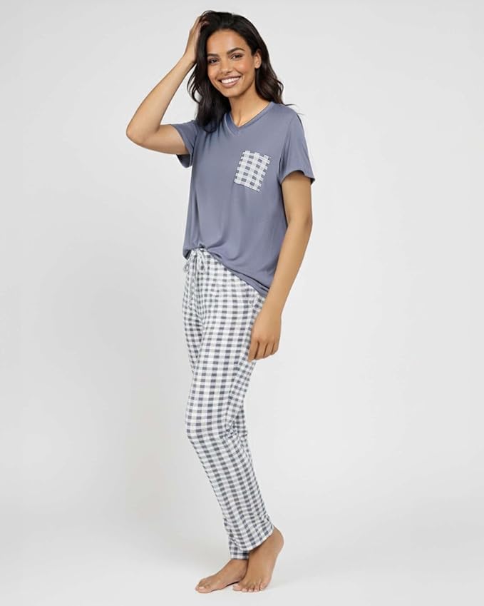 Real Essentials 2 Pack: Women's Comfy Pajama Sets - Short & Long Sleeve Ladies Loungewear Sleepwear PJs (Available In Plus)