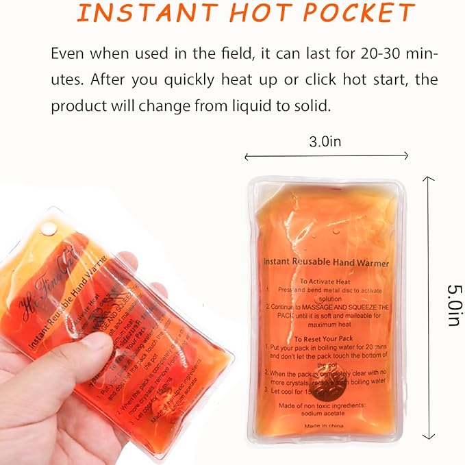 Reusable Snap Heat Pack Hand Warmer - Click Boil Heat Pocket Pouch Gel for Camping, Outdoor, Indoor Working