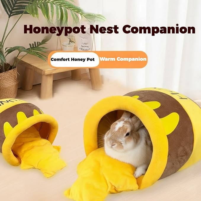 Rabbit Honeypot Bed House - Bunny Hideout Warm Fleece Cuddle Cup Snuggle Sack with Removable Cushion Guinea Pig Hideout Sleeping Cave for Rabbit Guinea Pig Ferret Chinchilla