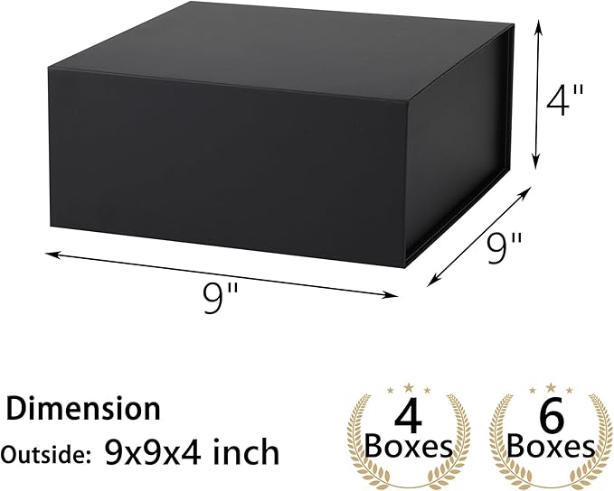 6 Pack Black Gift Boxes With Lids,9x9x4 Inch Bridesmaid Proposal Box And Printable Stickers,Proposal Boxes With Ribbon For Wedding, Packaging, Present, Birthday