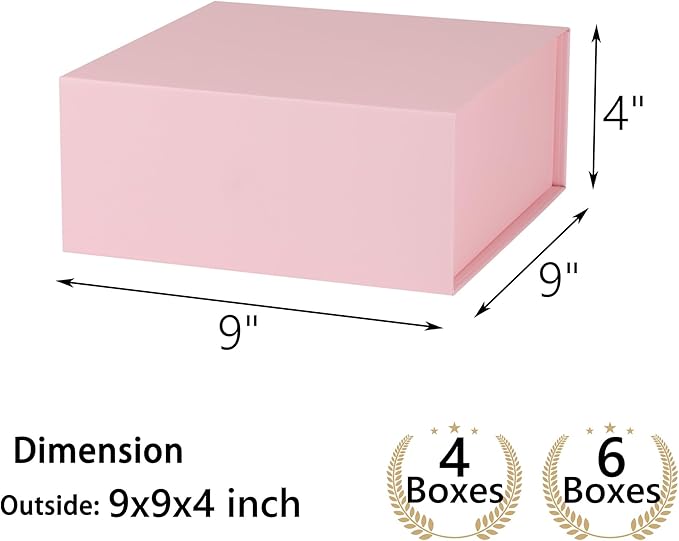 MUMUPACK 4 Pack Pink Gift Boxes With Lids,9x9x4 Inch Bridesmaid Proposal Box And Printable Stickers,Proposal Boxes With Ribbon For Wedding, Packaging, Present, Birthday