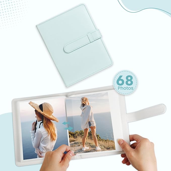 Lifting Photo Album 4x6 with 68 Pockets，Premium Vegan Leather Cover Small Photo Album Book，Mini Picture Album for Family Birthday Anniversary Baby Vacations (Pastel Blue)