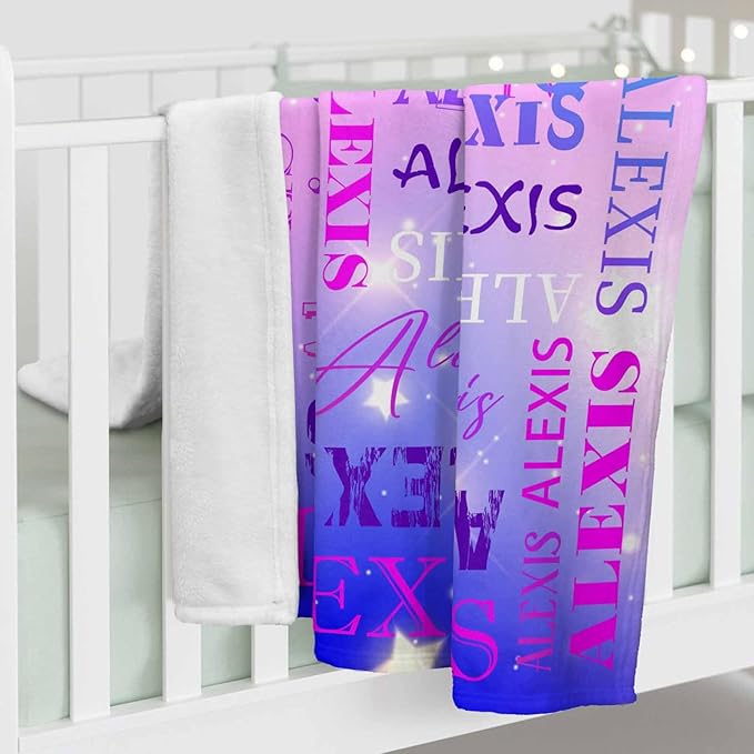 Personalized Blankets and Throws Custom Blanket with Name Purple Pink Gradient Pattern Customized Flannel Blanket for Kids Christmas Gifts for Teen Girls Boys