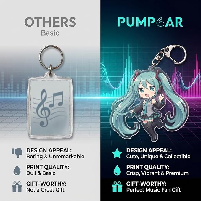 PumpCar Acrylic Keychain Double-Sided Charm Key Ring with Metal Clip Backpack Charm Bag and Car Key Accessory Collectible