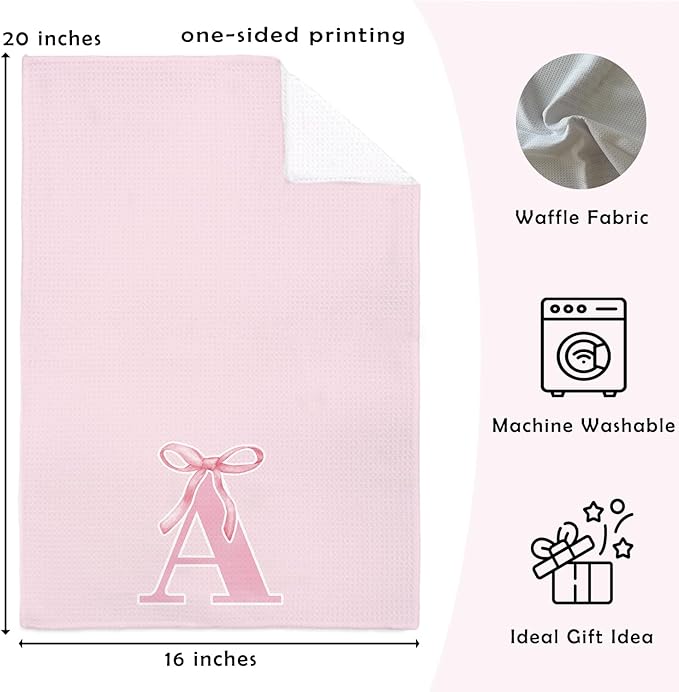 Monogrammed Initial A Hand Towels for Bathroom, Personalized Gifts for Women Girls Birthday Christmas, Coquette Preppy Pink Bows Waffle Kitchen Dish Tea Towels with Initial, 16x24 Inch