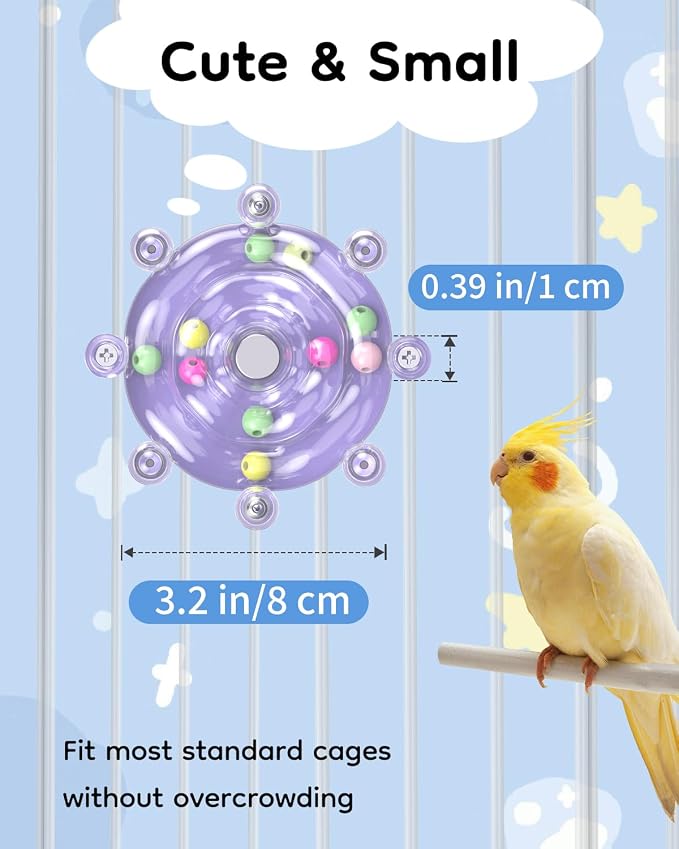 Pawfly Bird Toys for Parakeets, Colorful Spinning Wheel Chew Toy, Interactive Spinner Rattle Parrot Toys, Cockatiel Toy, Parakeet Toys, Bird Cage Accessories for Entertainment Chewing Exercise, Purple