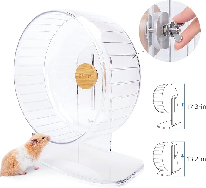 Niteangel Super-Silent Hamster Exercise Wheel: Quiet 12.8" Running Wheel | Can 13.2-17.3" Adjustable Height - No Bend Back Spinner Running for Dwarf Syrian Hamster Gerbils Mice Or Other Small Animal