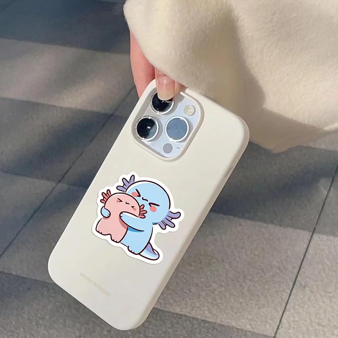 50Pcs Axolotl Sticker, Cute Salamander Stickers for Kids Teens Adults, Vinyl Cartoon Pink Animals Decals Kawaii Axolotls Sticker for Decor Water Bottles Laptops Guitar Scrapbook (Axolotl)
