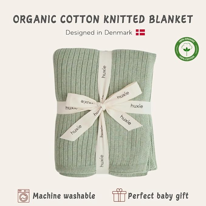 Knitted Organic Cotton Baby Blanket- Swaddle Blanket, 30" x 40" Soft Receiving Blanket for Newborn (Roman Green)