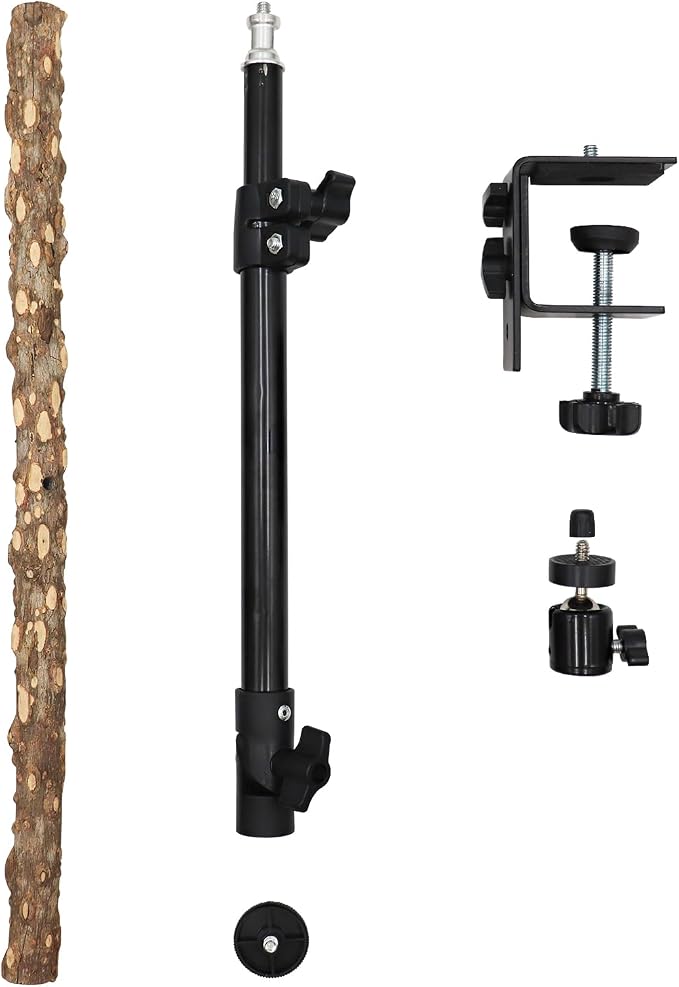 16-24 Inch Height Adjustable Bird Perch Stand, Natural Pepper Wood, Black, Bird Training Perch Stand, Indoor and Outdoor, for Small to Medium Birds