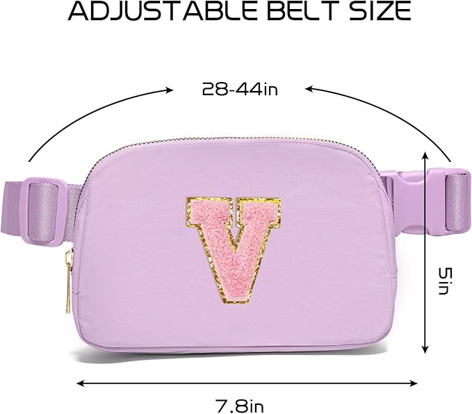 Gitus Initial Belt Bag Fanny Pack Crossbody Bag for Girls Birthday Gifts Age 8-10 Teen Girl Gifts Trend Stuff Personalized Letter Gifts for Daughter Sister (Lavender-V)