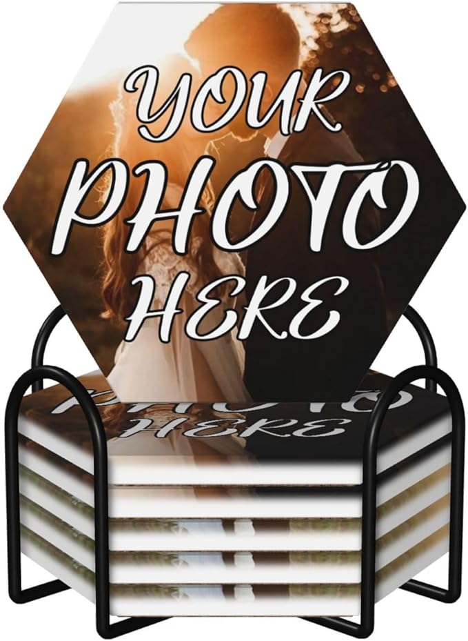 Custom Ceramic Coasters, Personalized Coasters with Photo Logo, Customized Cup Mat for Weddings, Bars, Coffee Table, Homes, Offices 6PCS