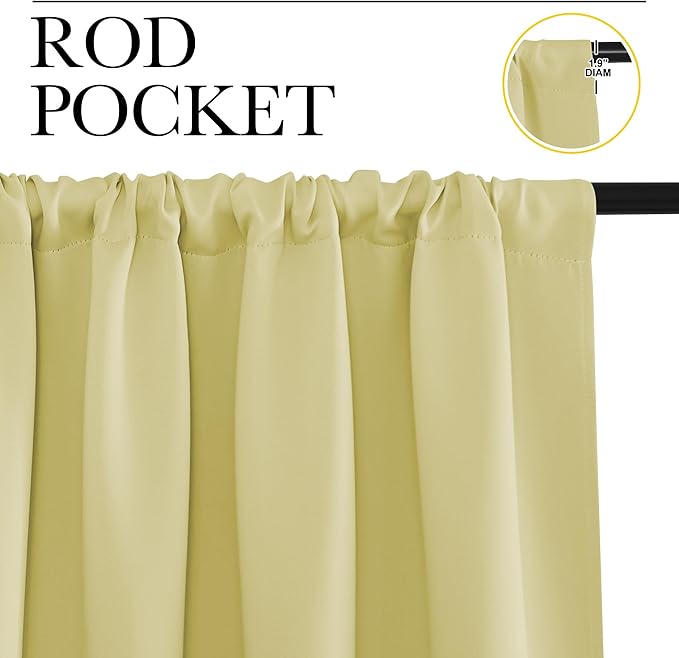 NICETOWN RV Blackout Curtains for Camper Windows, Paler Yellow, 34" x 30", Set of 2, Kitchen Curtains, Short Blackout Drapes, Thermal Insulated Rod Pocket Window Treatment Draperies for Nursery