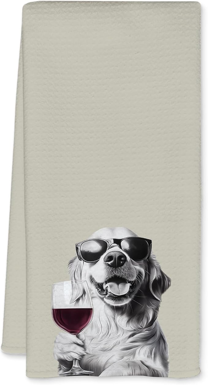 Golden Retriever Decor Kitchen Towels, Golden Retriever Gift Dish Tea Towel for Kitchen Decor, Bar Towels for Bartender, Wine Lover Gifts, 16x24 Inch (Yellow)