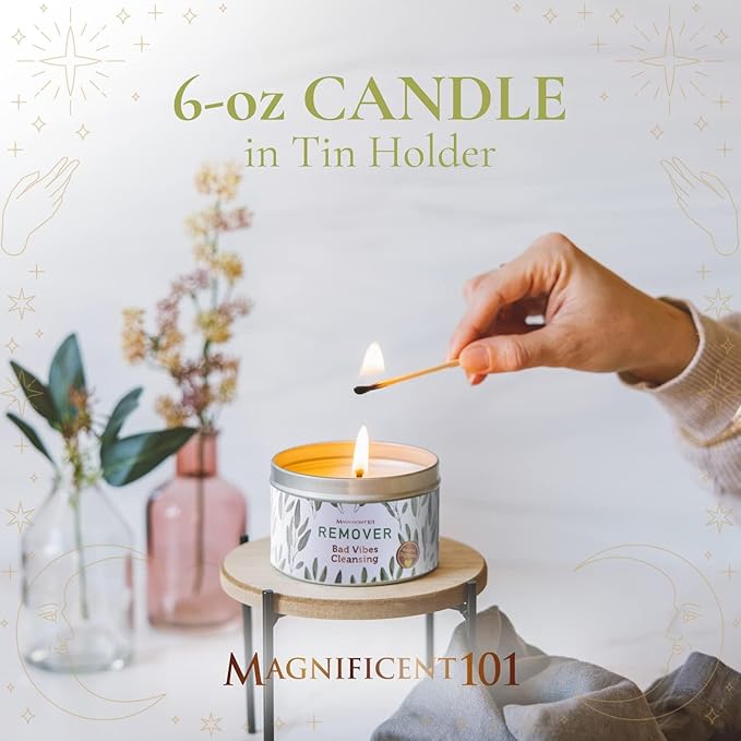 Magnificent 101 Long Lasting Remover Sage Smudge Candle | 6 oz - 35 Hour Burn | Pure Sage Scented Soy Wax Candle for House Energy Cleansing & Manifestation | Erase Negativity with Positivity