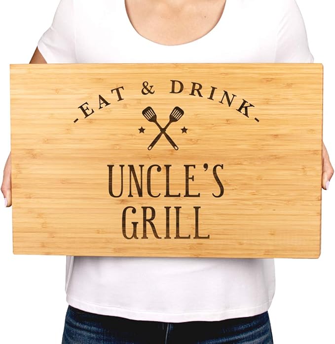 Andaz Press Large Bamboo Wood BBQ Cutting Board Gift, 17.75 x 11-inch, Uncle's Grill, 1-Pack, Laser Engraved Serving Chopping Board Christmas Birthday Chef Kitchen Ideas