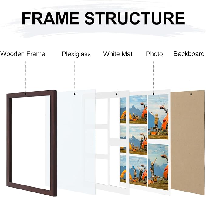 Vittanly 11x14 Collage Picture Frame, Displays 5Pcs 4x6 Pictures with Mat or 1Pcs 11x14 without Mat for Wall Mounting, Picture Frames Collage Wall Decor in Brown, 1 Pack