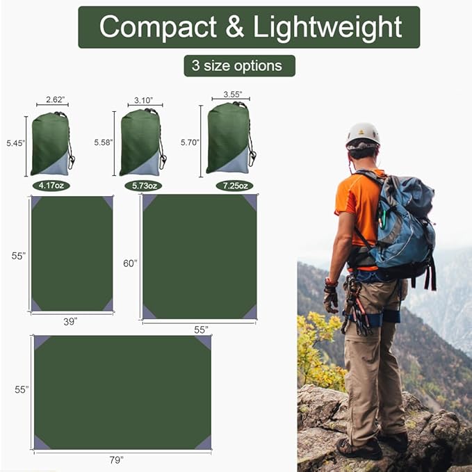 Orga'Neat Pocket Picnic Blanket, Sandproof Lightweight Pocket Camping Tarp, 55″x 39″ Foldable & Fits into Small Bag, Water Resistant Washable Quick Dry Compact Beach Mat for Outdoor Recreation