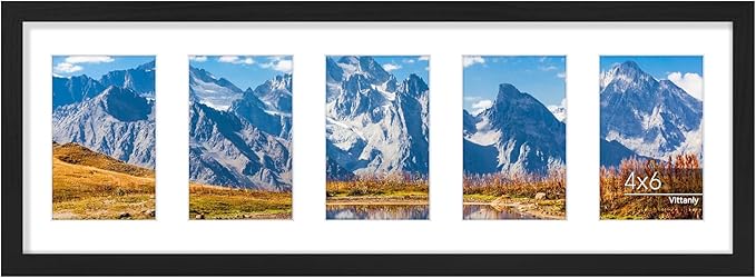 Vittanly 8x24 Collage Picture Frame, Displays 5Pcs 4x6 Pictures with Mat or 1Pcs 8x24 without Mat, Picture Frames Collage Wall Decor for Horizontal or Vertical Display, Black, 1 Pack