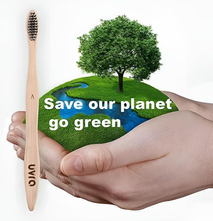 Bamboo Toothbrushes for Adults - 10 Pack Eco-Friendly, Biodegradable, Charcoal-Infused Soft Bristles Bamboo Toothbrush - Sustainable Plastic Free, Compostable Natural Wooden Toothbrushes