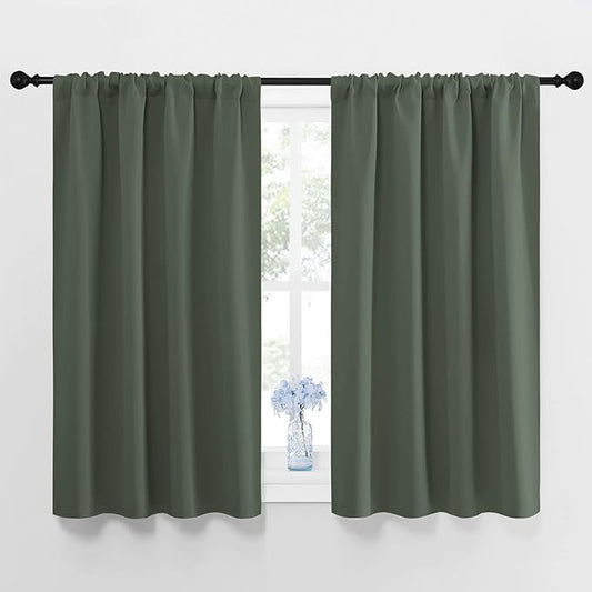 NICETOWN Bedroom Curtains Blackout Draperies - All Season Thermal Insulated Solid Rod Pocket Top Blackout Curtains/Drapes for Kid's Room (Dark Mallard, 1 Pair, 42 x 48 Inch)