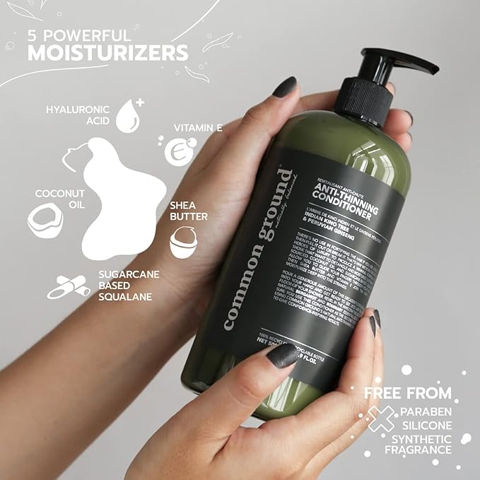 Common Ground Natural Anti-Thinning Conditioner, Sulphate, Paraben & Cruelty Free, Vegan, Plant-Based, Bergamot & Rosemary Scent, Kino Tree & Ginseng DHT Blockers, All Hair Types, Men & Women