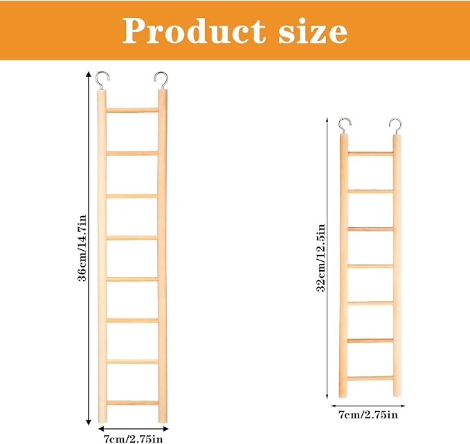 2 Pack Bird Ladder Wooden Bird Cage Ladder Birds Cage Accessories for Parakeets, Parrots, Cockatoo & Lovebirds (7 Step & 8 Step)
