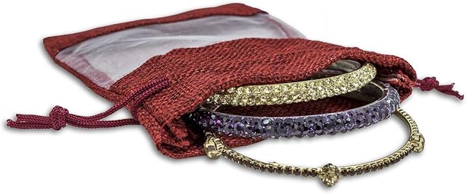 12-Pack Small Linen Burlap & Organza Gift Bags w. Drawstrings (3.5x5.5 in, Maroon) - Party Favors, Presents, Samples & Treats Mesh Pouch by The Display Guys