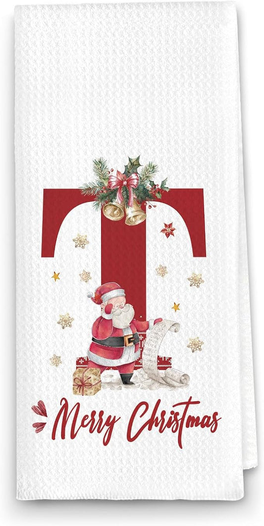 Christmas Initial Letter T Kitchen Towels Personalized Gifts Dish Towels Hand Towels for Kitchen Decorations, Christmas Birthday Gifts for Women, 24x16 Inch