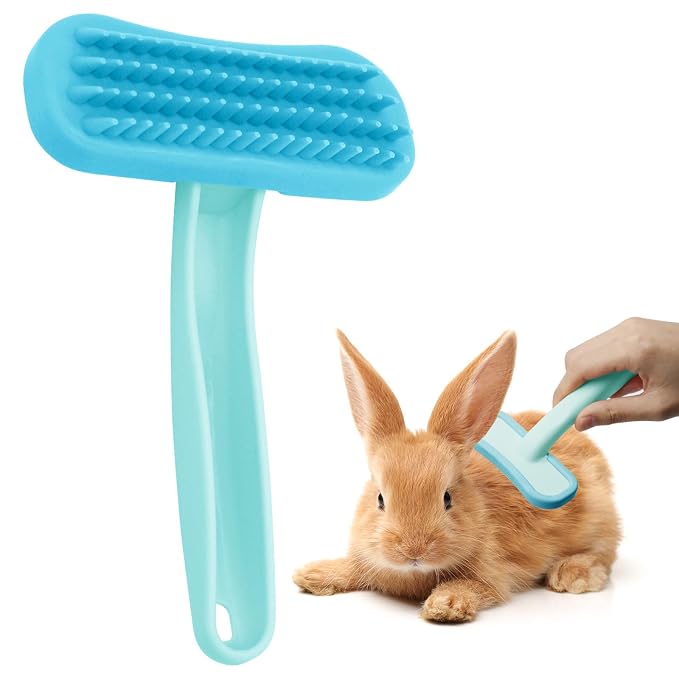 1Pcs Rabbit Bunny Soft Brush, Practical Brush for Rabbits Grooming, Soft Silicone Small Animal Massage Comb, Bunny Grooming Kit Supplies Suitable for Cats Puppies & Other Pets(Blue)