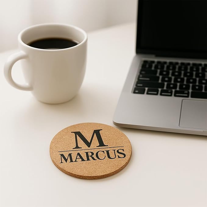 Set of 5 Personalized Custom Monogram Cork Coasters, Custom Wedding, Housewarming Gifts, Promotional Giveaways (Design #4)