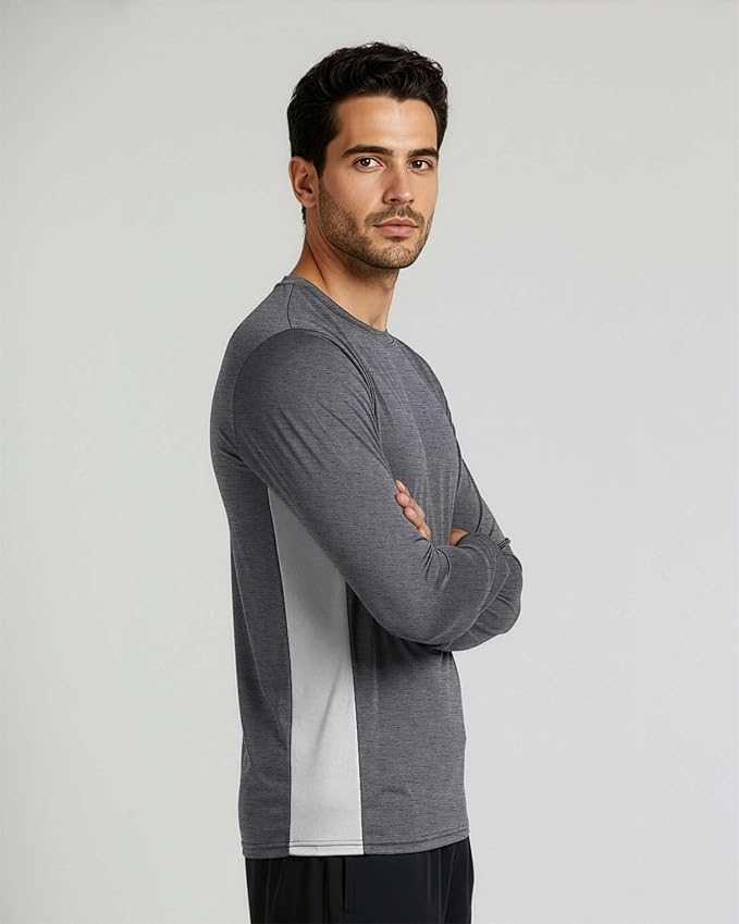 Real Essentials 4 Pack: Mens Long Sleeve Dry Fit T Shirts Hiking Fishing Workout Gym Work Sun UPF 50 Wicking Running Tee