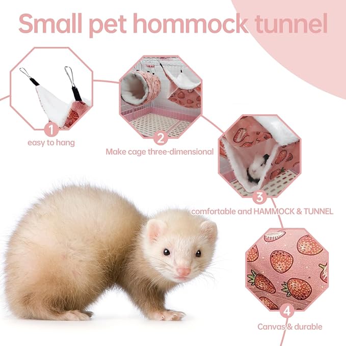 EAEDMY Rat Ferret Hammock Toys Cage Accessories, Guinea Pig Hideout Tunnel, Warm Bed for Rat Ferret Guinea Pig Sleep Hide and Play (4.Hammock)