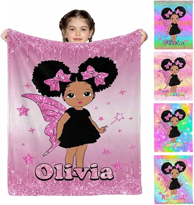 D-Story Personalized Blanket, Black Girl Blanket,Personalized Blankets for Kids,Personalized Name Blankets, Personalized Blankets for Adults, Boys Girls Birthday Day Gift