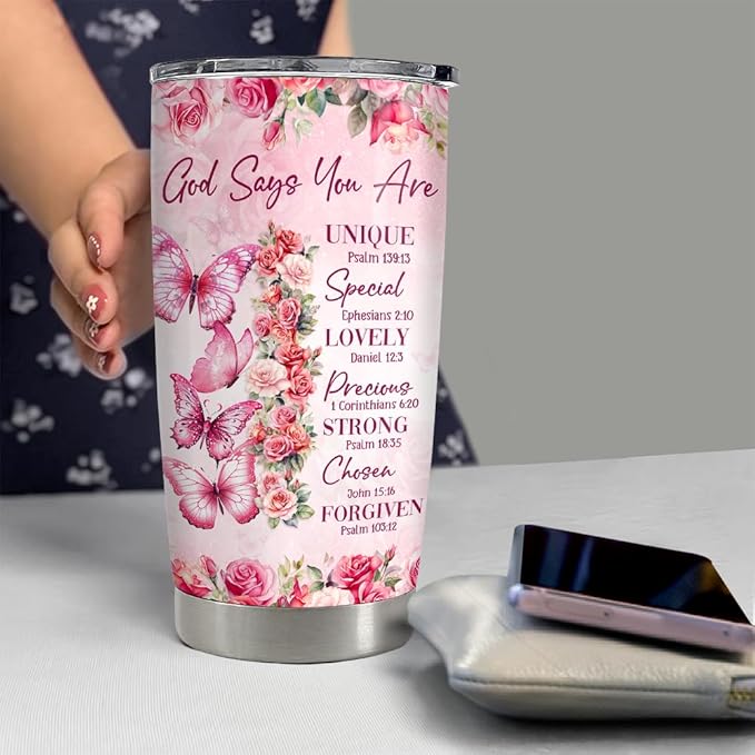 SANDJEST Inspirational Gifts for Women Gods Say You Are Tumbler 20oz Stainless Steel Insulated Coffee Travel Cup Mug Motivational Christian Gift for Women Birthday Christmas