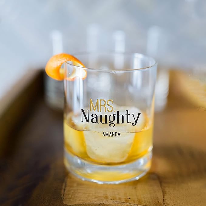 WEDDINGSTAR Personalized Whiskey Glass 11oz - Mrs. Naughty Print