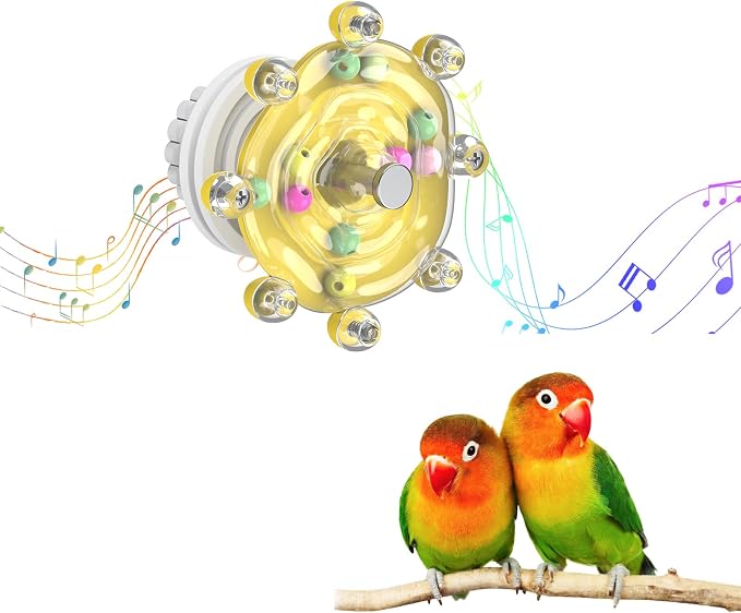 Pawfly Bird Toys for Parakeets, Colorful Spinning Wheel Chew Toy, Interactive Spinner Rattle Parrot Toys, Cockatiel Toy, Parakeet Toys, Bird Cage Accessories for Entertainment Chewing Exercise, Yellow