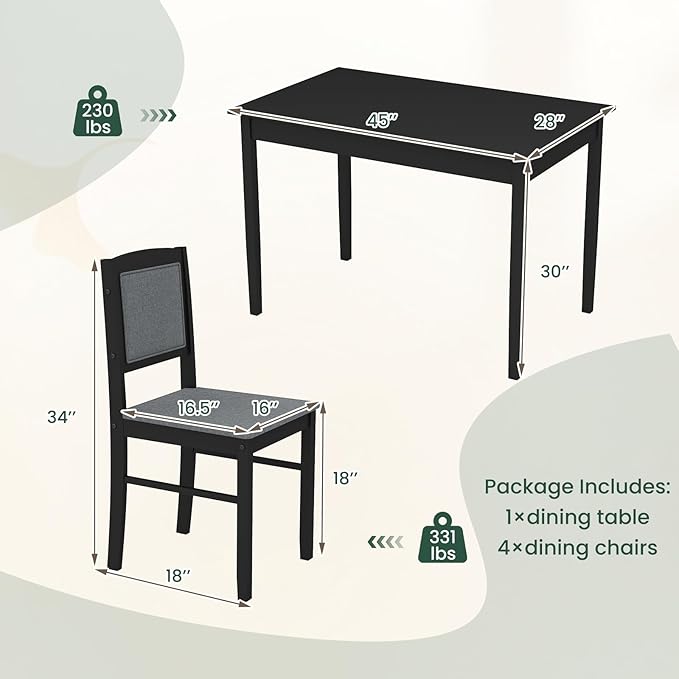 NAFORT Kitchen Table Set for 4, Mid-Century Modern Dining Table and Chairs Set of 4, Farmhouse Dinner Table Set w/ 4 Upholstered Chairs, Rubber Wood Dinette Set for Kitchen& Dining, Restaurant